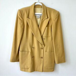 Vintage Escada Wool Cashmere Double Breasted Blazer Coat Mustard Yellow